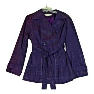 Vintage Warren Women's Double Breasted Belted Trench Pockets Purple‎ Size XL